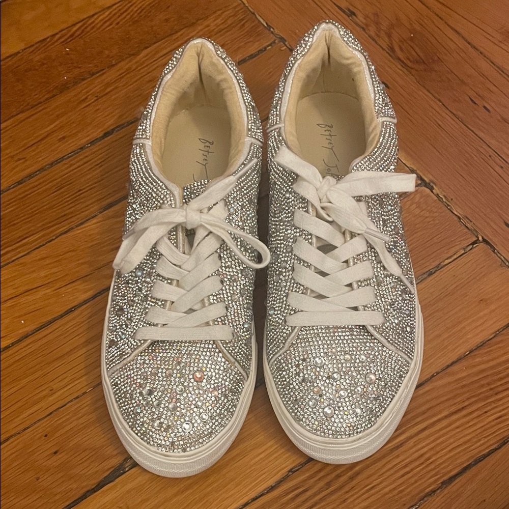 Betsy Johnson Women's White Silver Rhinestone Sneakers